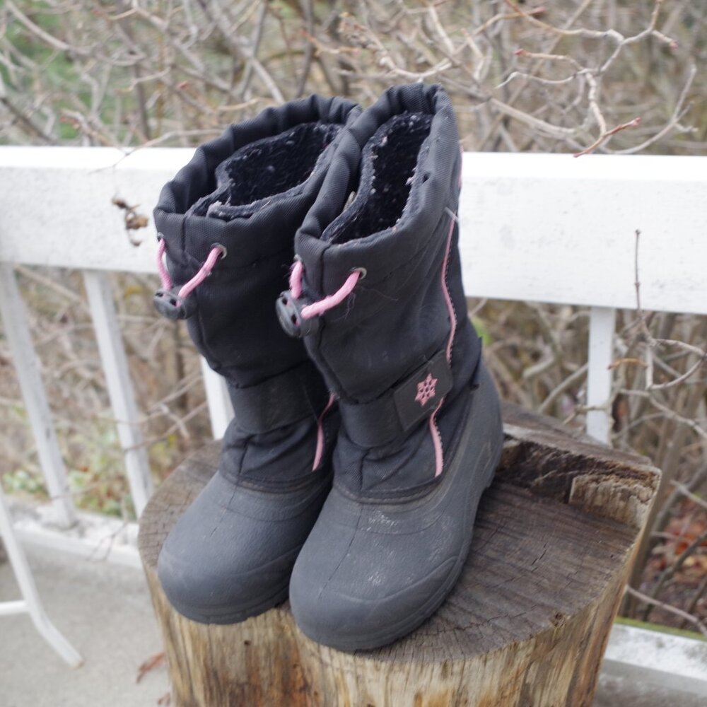 Kids Black Winter Boots with Pink Accents